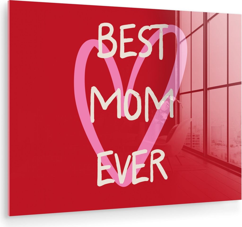 MuchoWow Glasbilder - Bilder auf Wandbild - Foto auf Glas Mutter - Zitat - Herz - Rot 80x60 cm Wanddekoration aus Glas - Acrylglasbild - Acrylbilde...