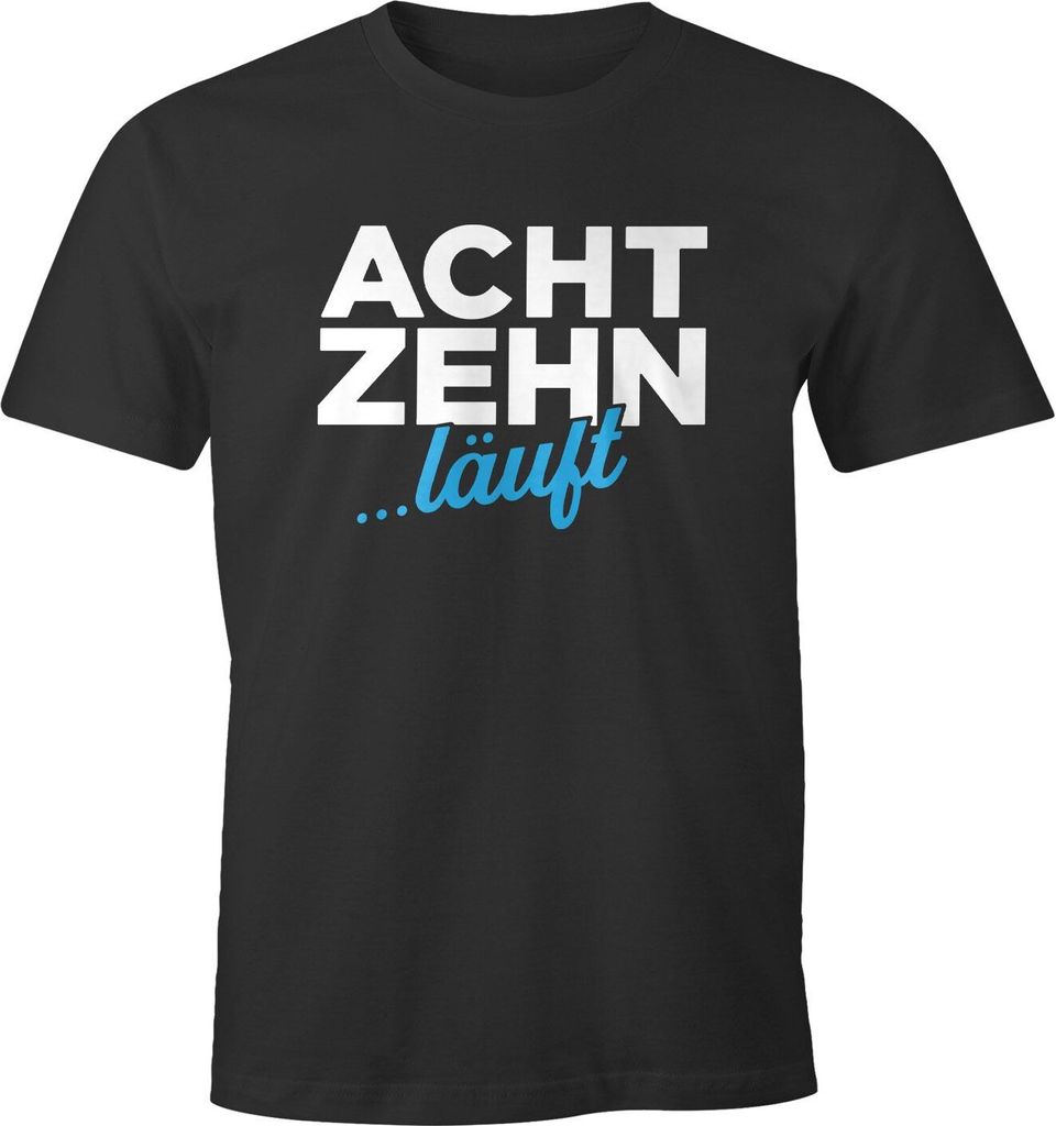 Herren T-Shirt Geschenk zum 18. Geburtstag für Männer Jungs Aufdruck achtzehn läuft MoonWorks anthrazit L
