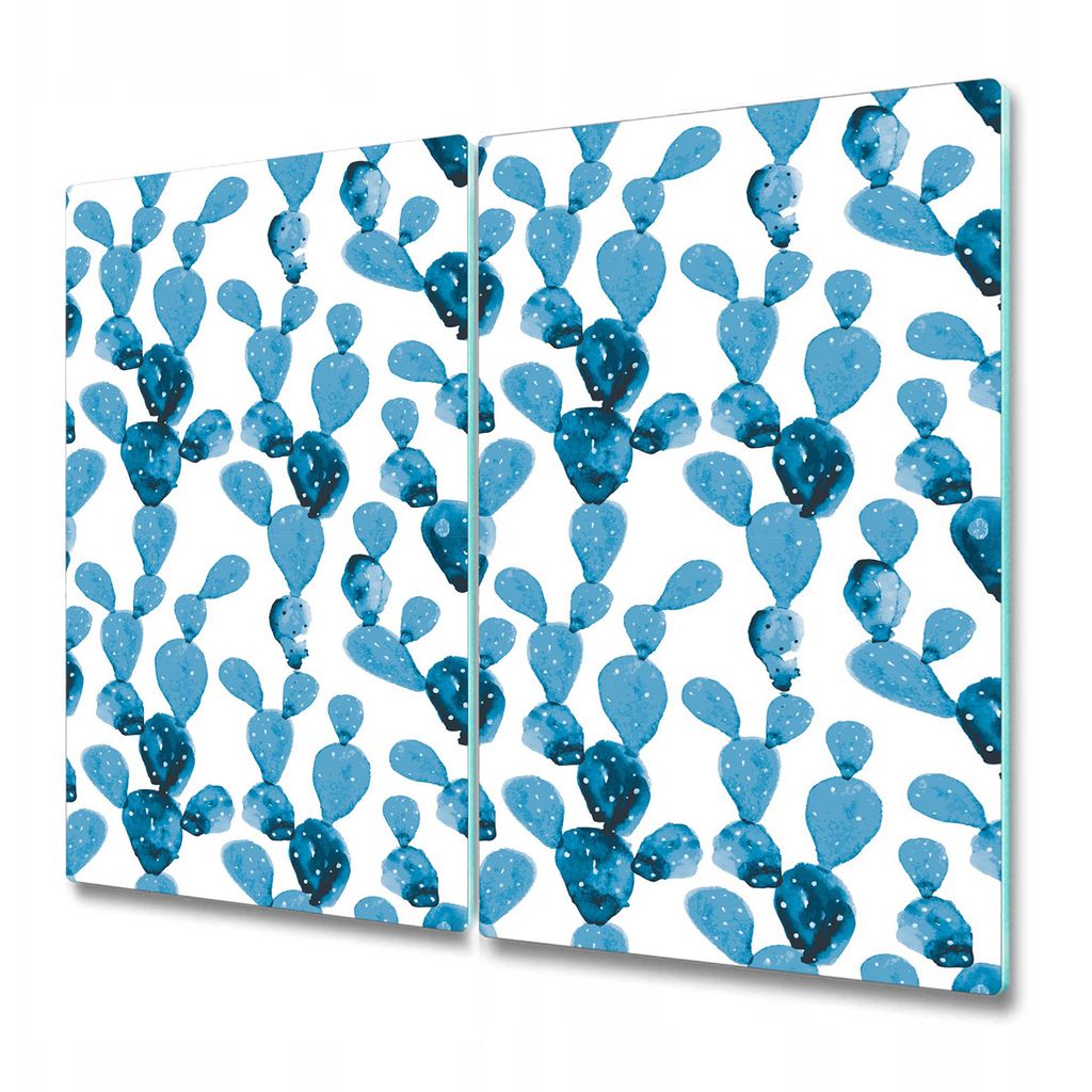 Küchenschneidebrett - Glasschneidebrett - Herdabdeckung - 2x 30x52 cm - Blauer Kaktus