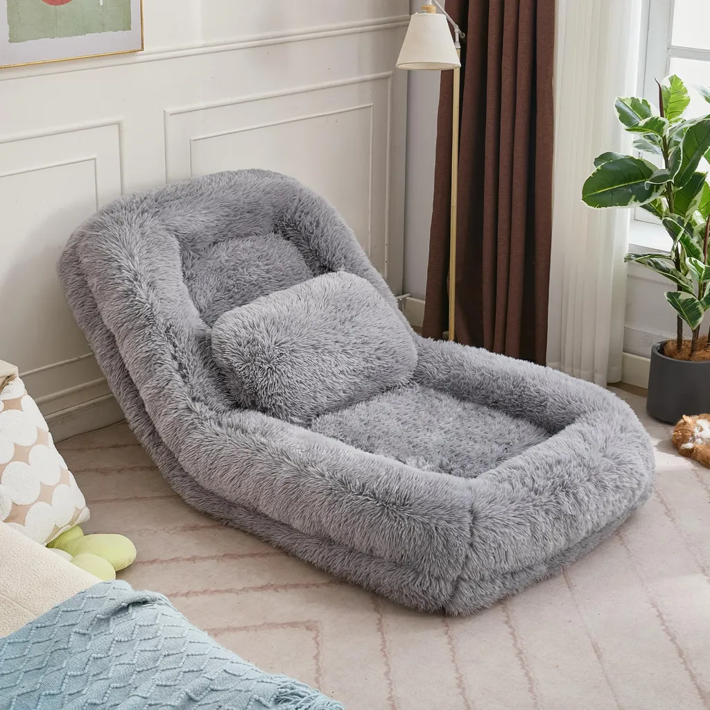 Canapé de Sol Peluche Gris Clair 5 Positions pour une Détente Totale