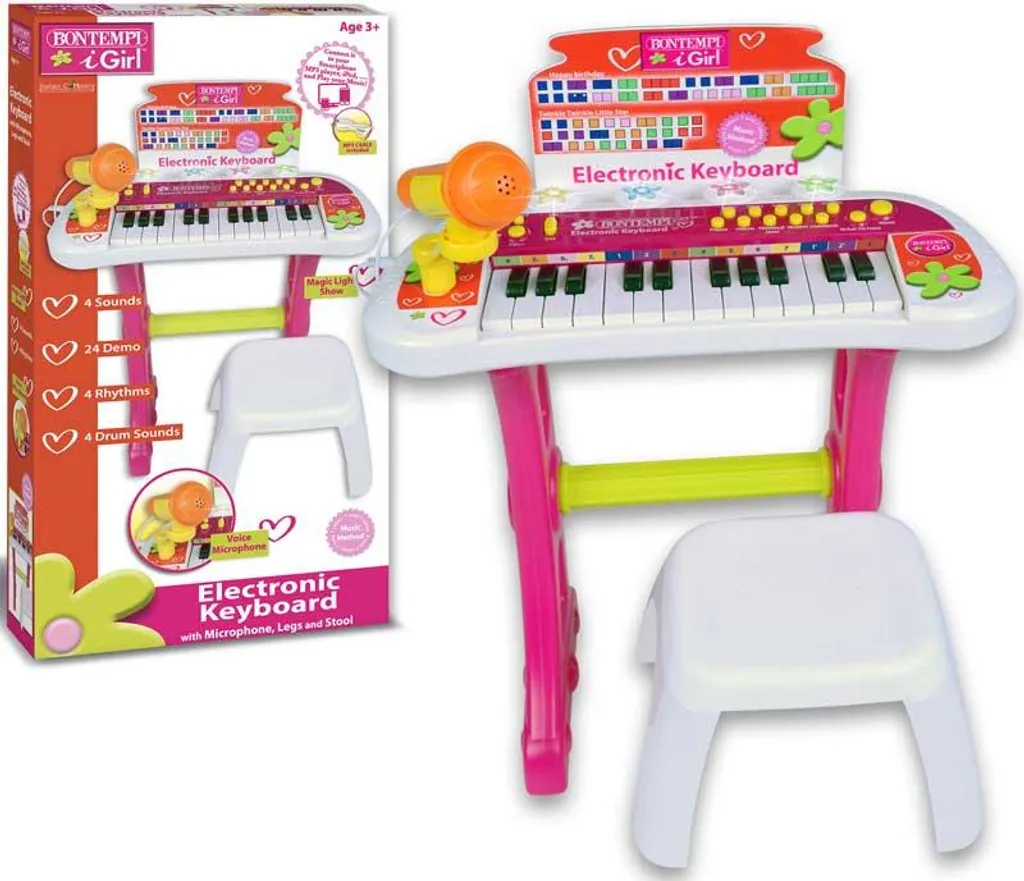 Bontempi Clavier Électronique Rose avec Micro pour Enfant 24 Touches