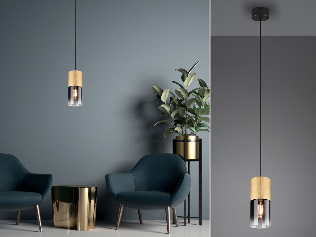 LED Pendelleuchte einflammig Rauchglas & Messing für über Esstisch, Kücheninsel