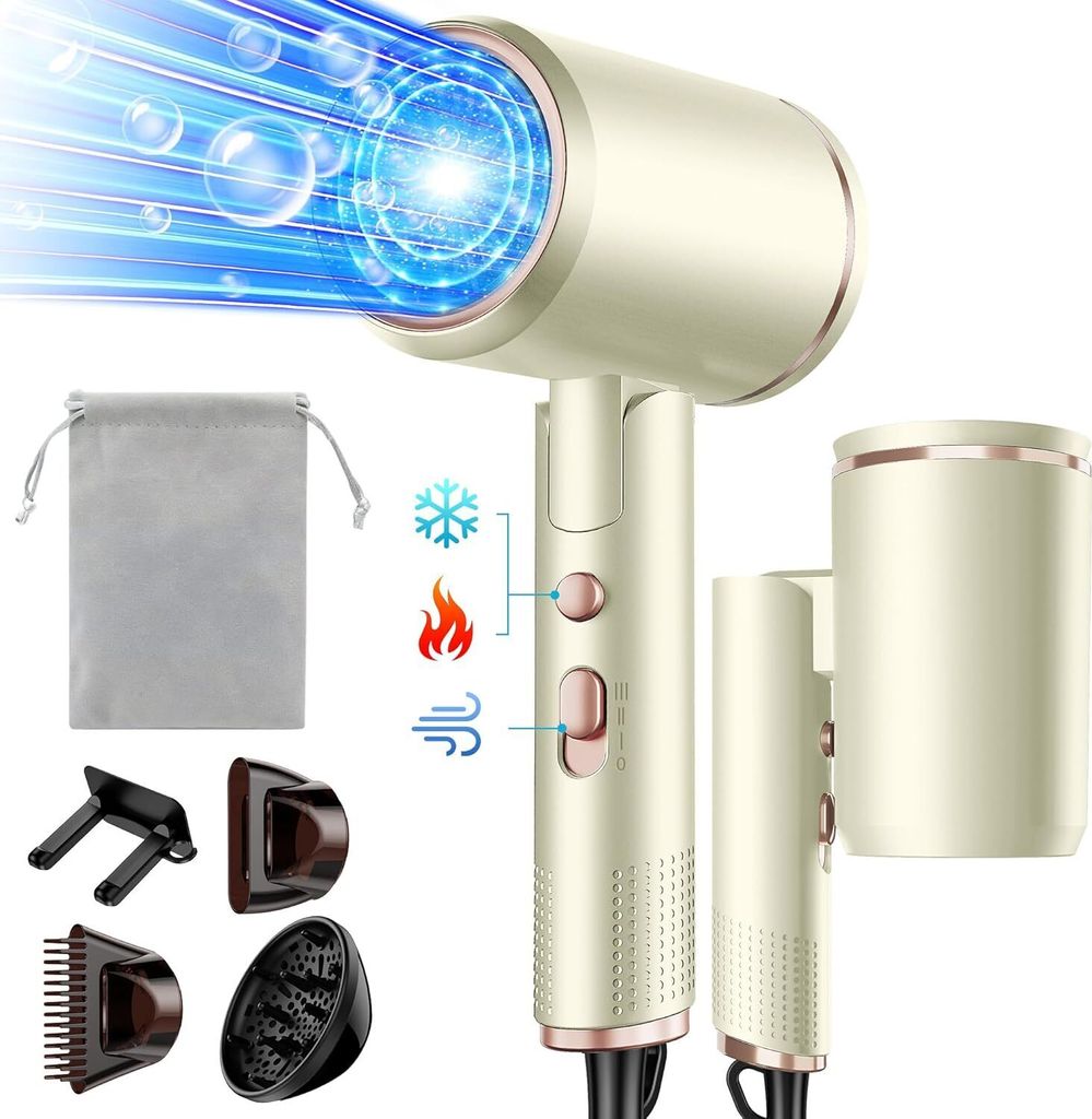 Föhn,Fön,2400W Klappbar Ionen Haartrockner, Schnelltrocknen Hair Dryer, Profi Reisefön mit Heiß-/Kalttaste, 3 Heiz,AC Motor Salon Haarföhn mit...