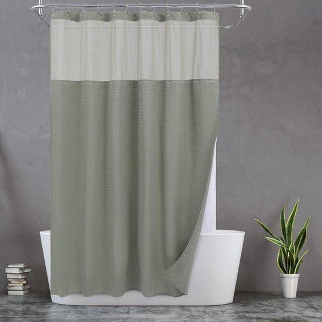 Badkamer Schutzvorhang Set - Wabenstoff Vorhang - Badezimmer Schutz - Entfernbare Bodenbeschichtung - 180 x 183 cm - Salzgrün