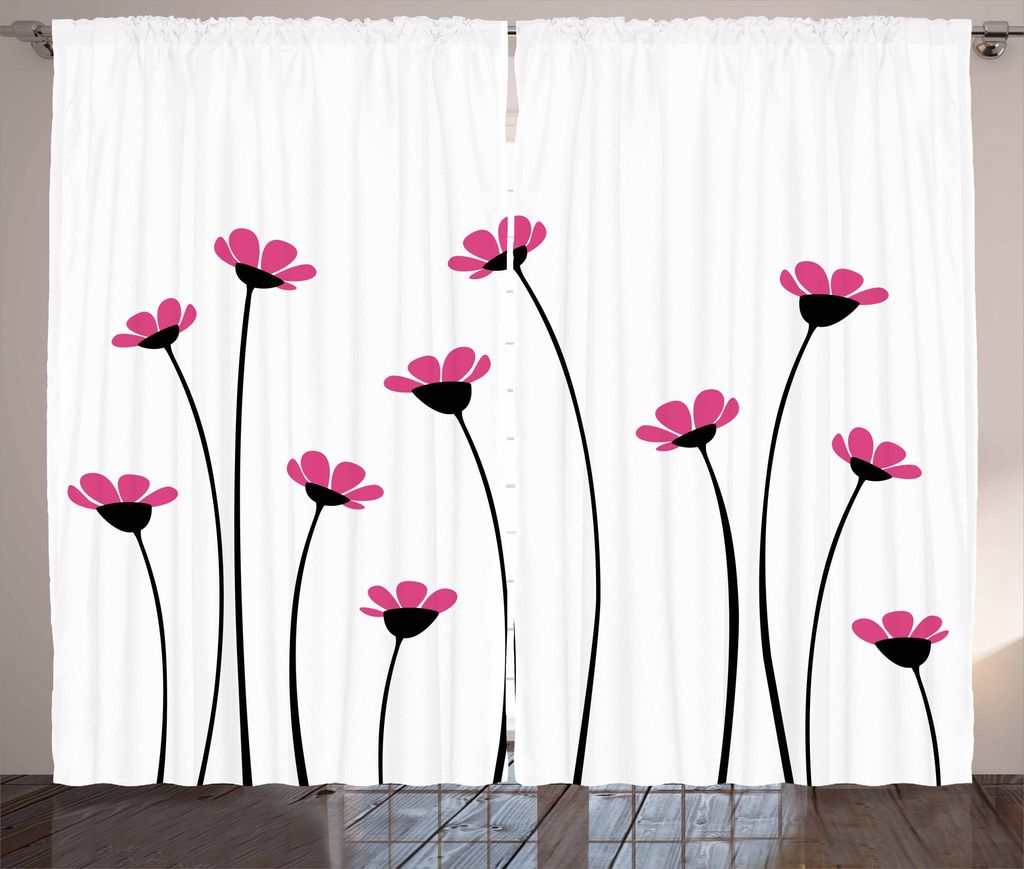 ABAKUHAUS Garten Rustikaler Vorhang, Rosa Gänseblümchen-Blüten, Wohnzimmer Universalband Gardinen mit Schlaufen und Haken, 280 x 225 cm, Weiß S...