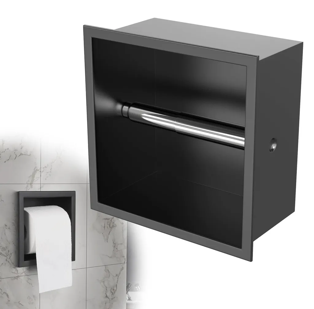 Solution gain de place : Porte-papier WC encastrable inox noir robuste