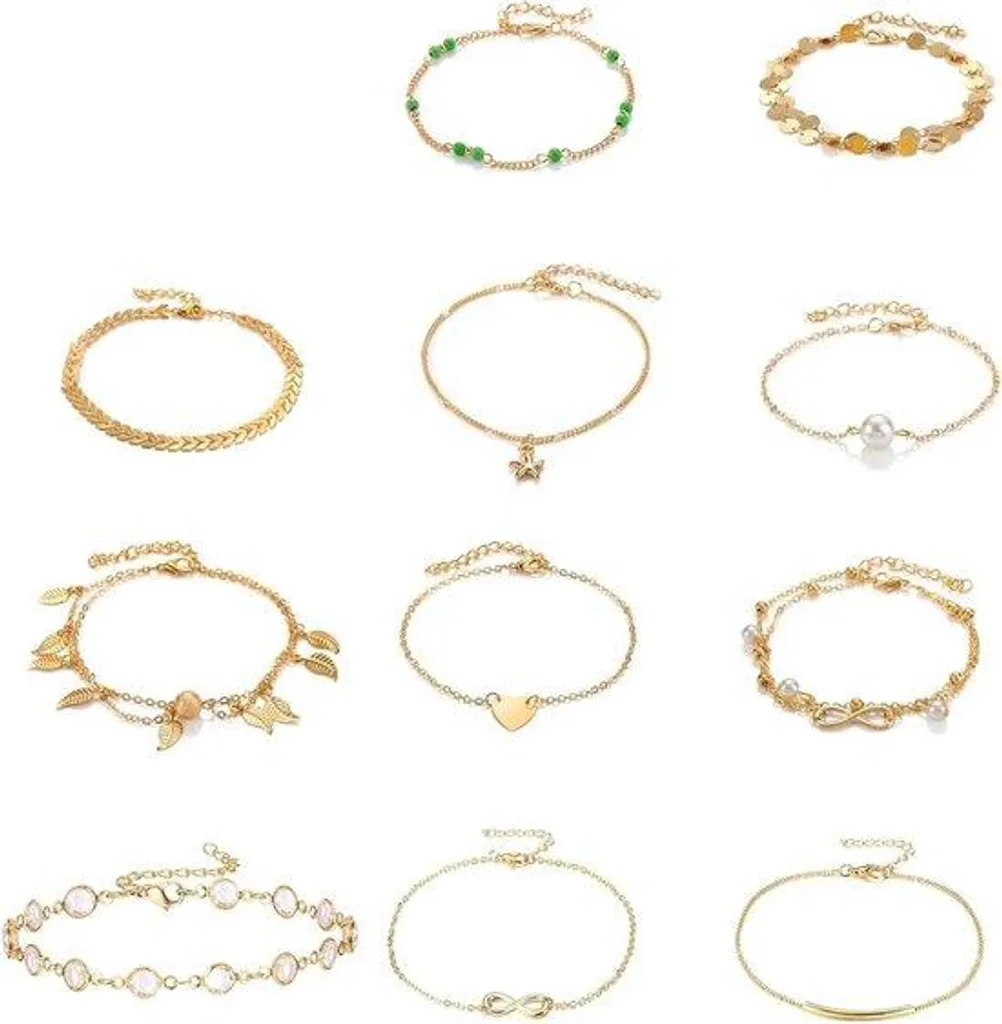 Bijoux de cheville dorés pour la plage - Lot de 10 bracelets pour l'été