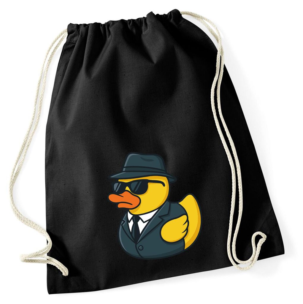 Huuraa Turnbeutel Quietscheente Agent Gummiente Spion 12 Liter Black Baumwolle Rucksack Geschenkidee