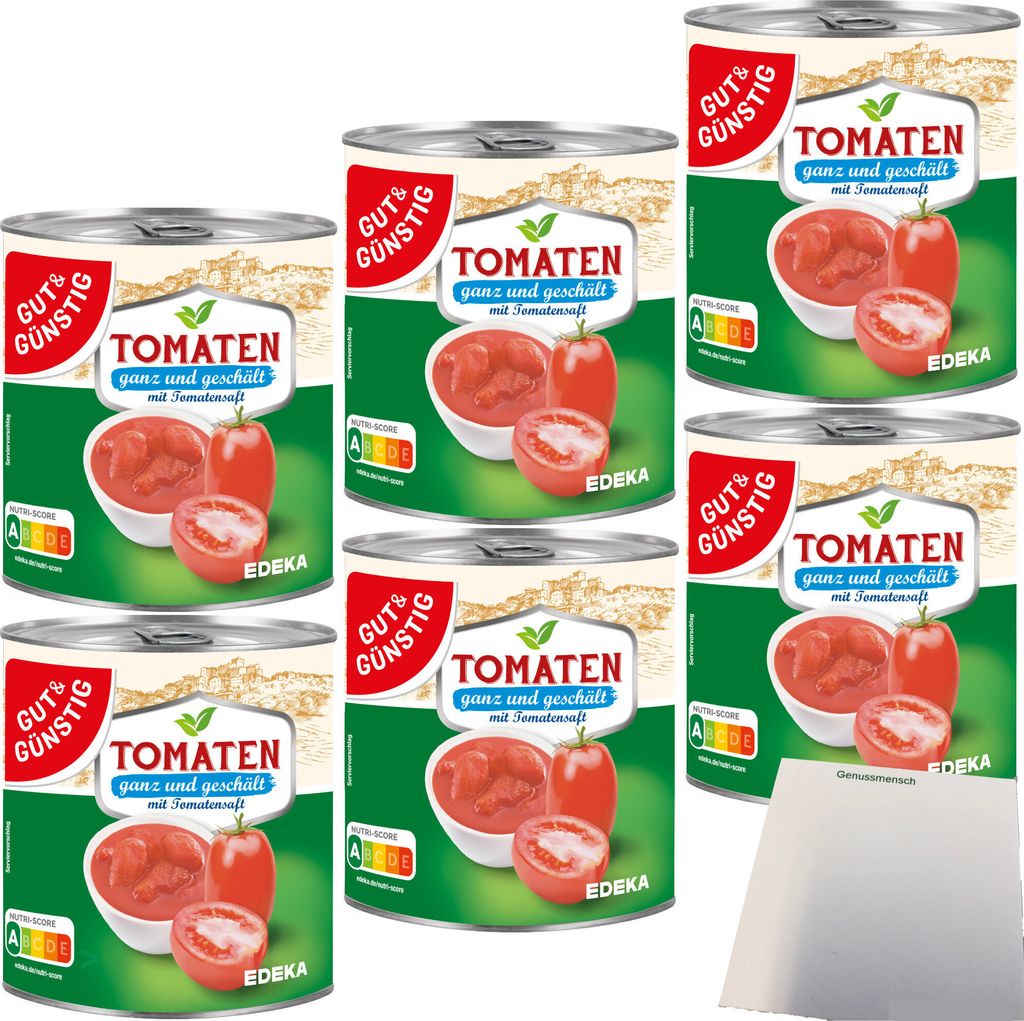 Gut & Günstig Tomaten ganz geschält mit Tomatensaft 6er Pack (6x800g Dose) + usy Block
