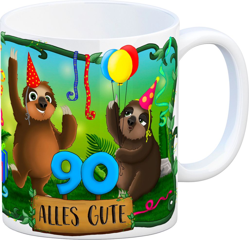 Faultier Kaffeebecher zum 90.Geburtstag Tasse Kaffeetasse Becher mug Teetasse