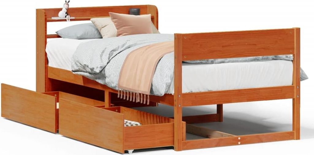 vidaXL Massivholzbett ohne Matratze Wachsbraun 100x200 Kiefernholz