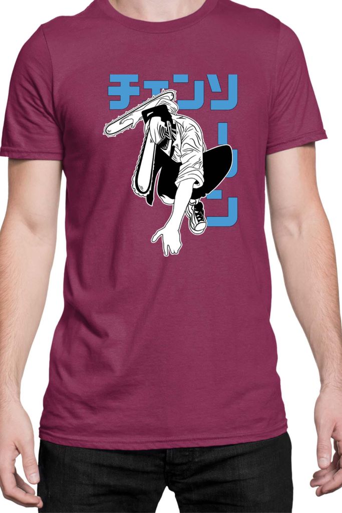 Herren T-Shirt Manga Japan Anime Comics Animation Chainsaw Anime manga Man 06, Man 3XL / Burgundy
