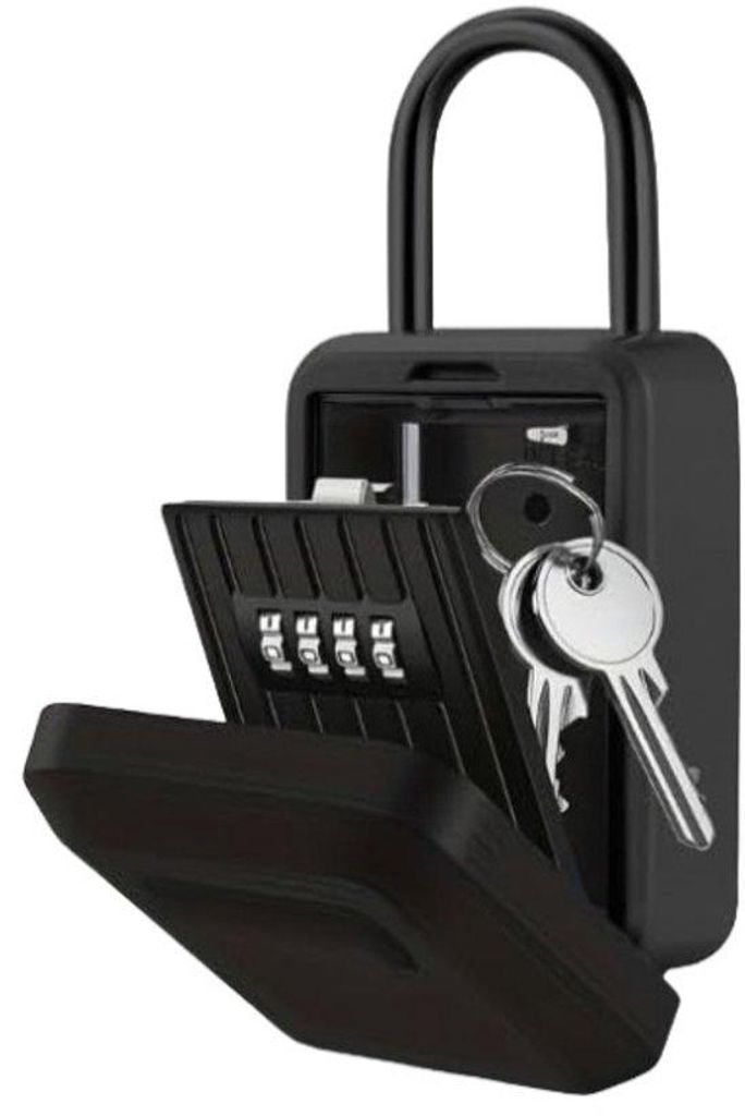 Automatische sleutelbox, extra groot, instelbaar, 4-cijferig, weerbestendig, voor autosleutels, huissleutels, zwart
