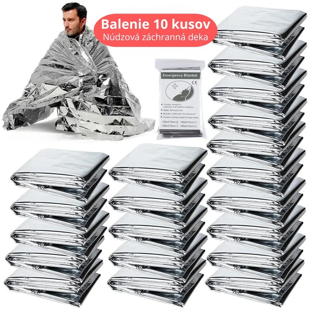 Sada 10 núdzových záchranných prikrývok 130x210 cm – Obrázok produktu 
