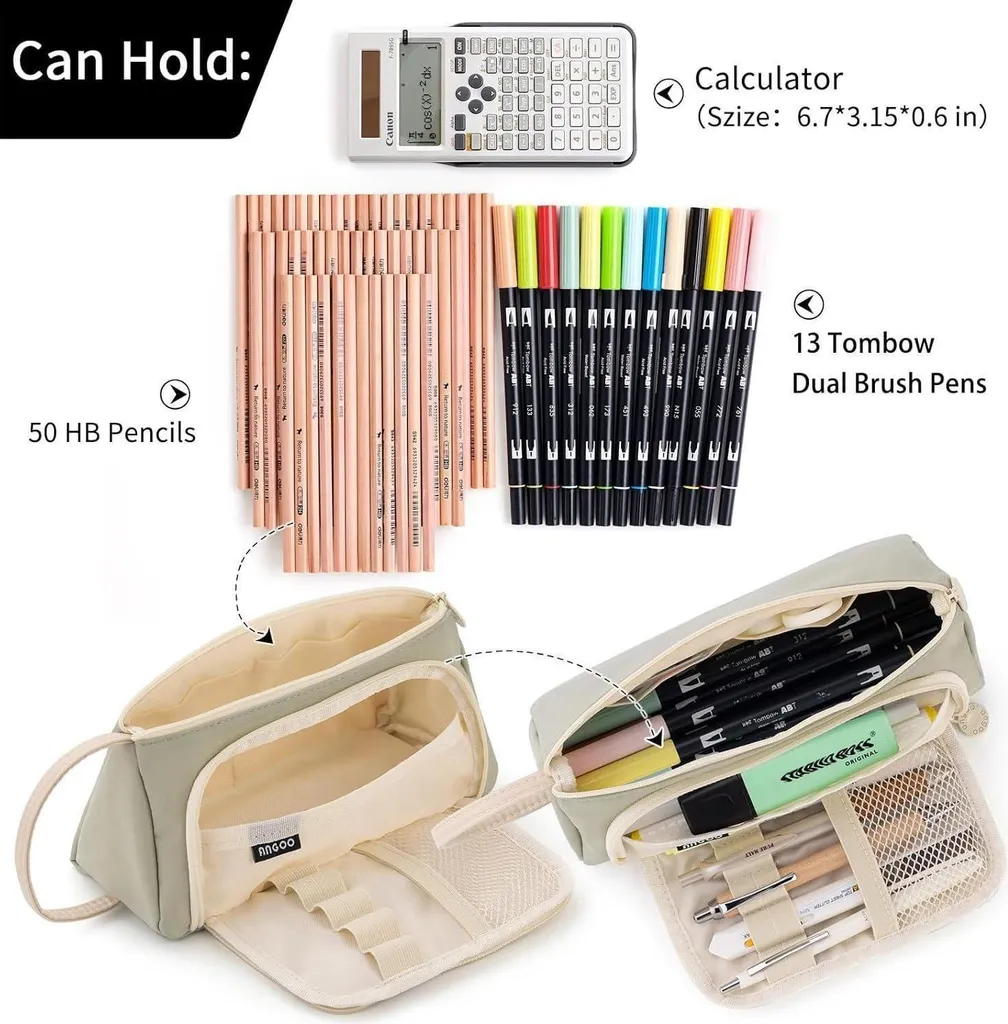 Trousse à crayons multi-compartiments - Étui de rangement Vert Clair - 4