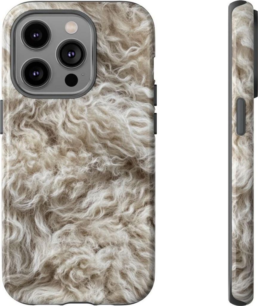 Natürliche Lammfellstruktur mit lockiger Optik – Hülle Kompatibel mit iPhone 14 Pro