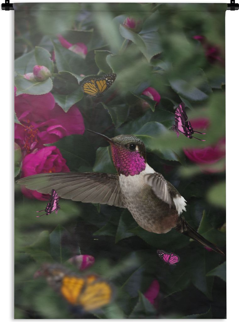 MuchoWow Wandteppich Wandbehang Kolibri - Rosa 120x180 cm Tapisserie Dekoration Wandtuch - Schlafzimmer - Dekorationen für das Haus