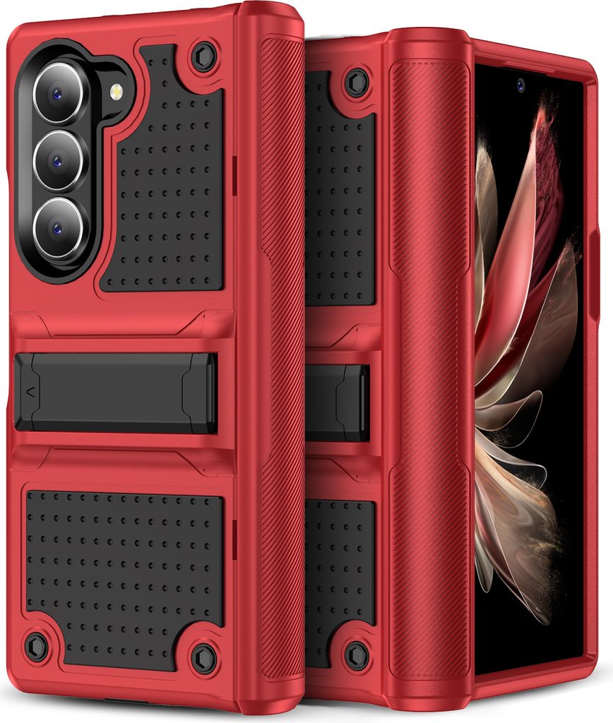 Hülle Für Samsung Galaxy Z Fold 6 Militärqualität Stoßfest Hybrid 2 in 1 Hart PC Weich TPU Handyhülle Rot Schwarz