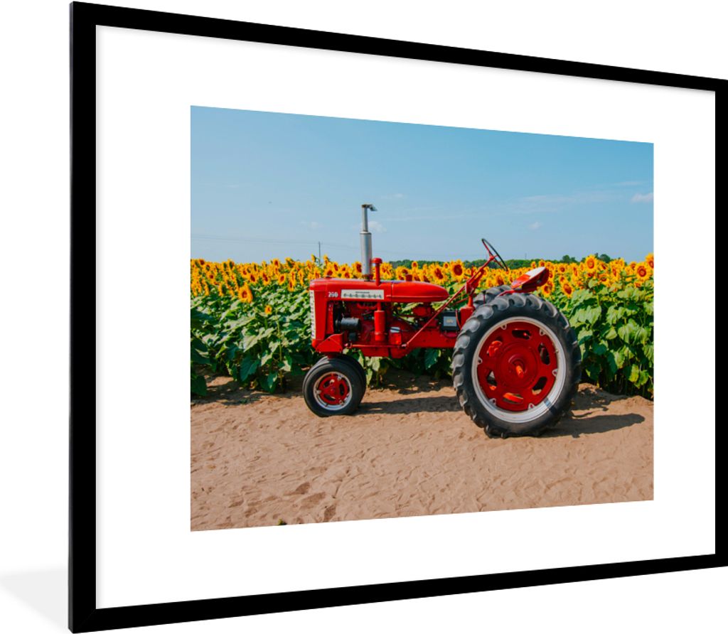 MuchoWow® Gerahmtes Poster Traktor - Rot - Sonnenblume - Produktbild 
