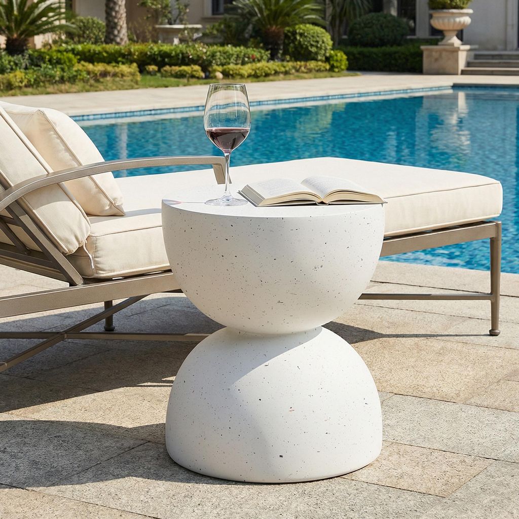 Moderner Beistelltisch aus MgO, leicht & praktisch, weißer Outdoor-Tisch für Garten, Terrasse & Innenbereich