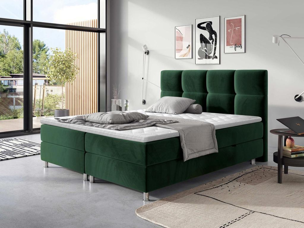 Boxspringová postel 160x200 CAMRIN - zelená + topper Obrázek produktu 