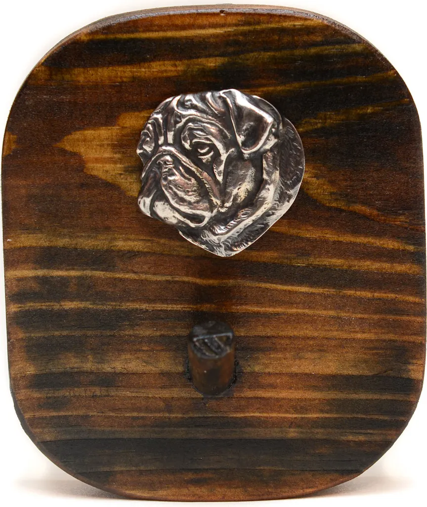 Art-Dog Carlino Portaguinzaglio e Portachiavi in Legno con Placca Silver