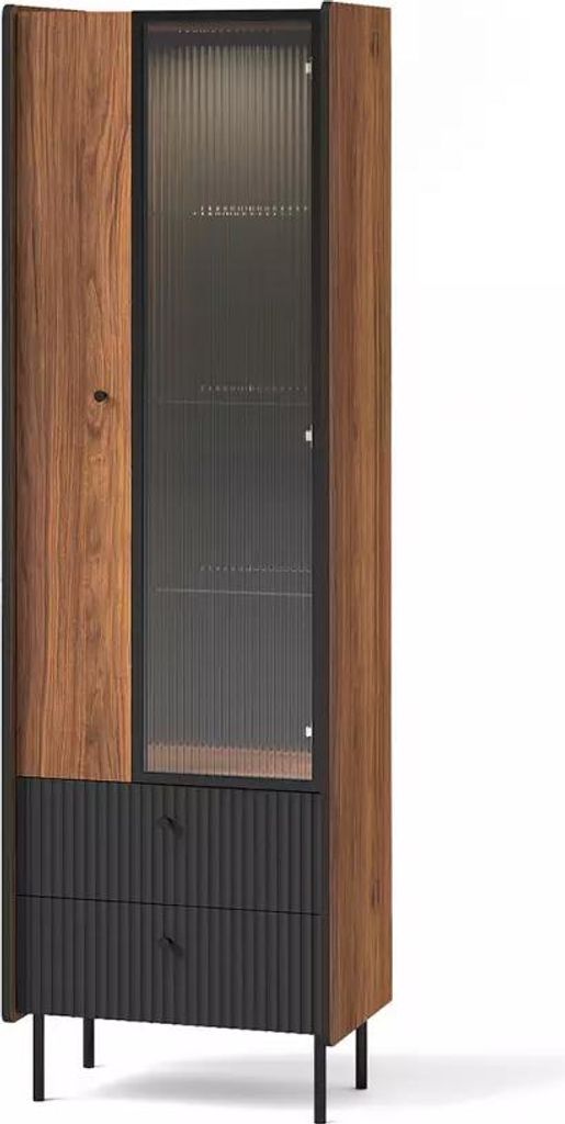 Schmale Vitrine ASHEBORO - Walnuss / Schwarz