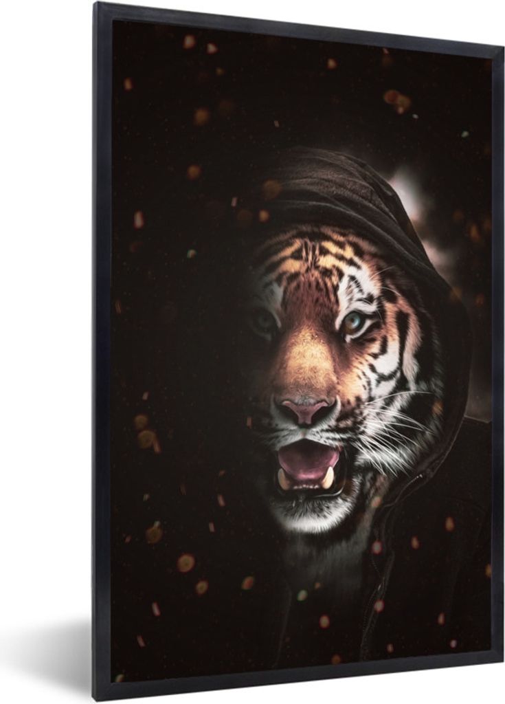 MuchoWow MuchoWow Gerahmtes Poster Tiger - Schatten - Felinen 40x60 cm - Poster mit zchwarzem Bilderrahmen - Papierdruck - Wandbilder