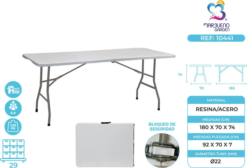 Table pliante de jardin grise 180 cm pour vos repas de famille en plein air