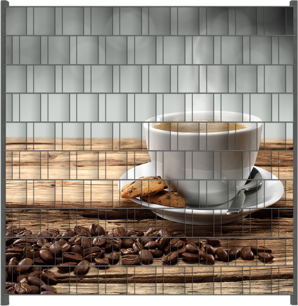 Wallario Zaunsichtschutz mit Motiv Heiße Tasse Kaffee mit Kaffeebohnen für Ein- und Doppelstabmatten Zäune in der Größe 200 x 200 cm