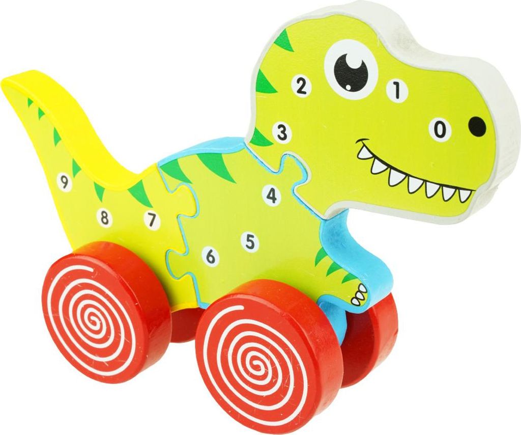 3D-Dinosaurier-Puzzle aus Holz mit Nachziehrädern