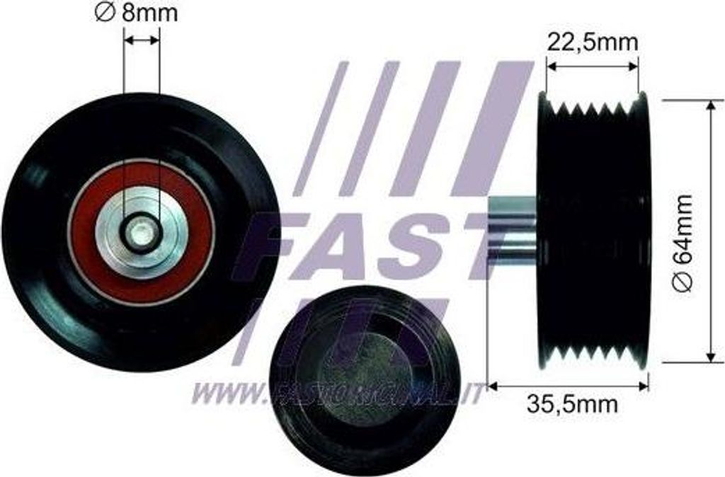 FAST FT44593 Umlenk-/Führungsrolle, Keilrippenriemen OE 16080248 kompatibel mit Boxer, Transit, Tourneo, Ducato, Jumper