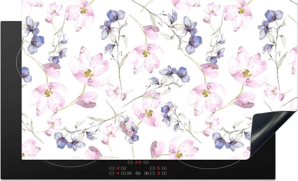KitchenYeah Herdabdeckplatte Blumen - Aquarell - Bohème - Muster , 91x52cm, Küche Deko, Glaskeramikfeld Herdabdeckung, Abdeckplatte fùr Kochfeld