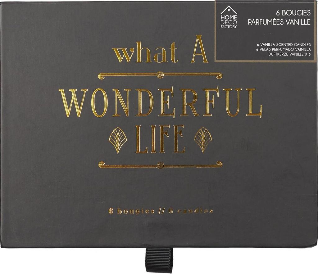 The Candle Factory Set 6 Candele Profumate Vaniglia, Home Deco Art, Barattoli Vetro Oro/Nero