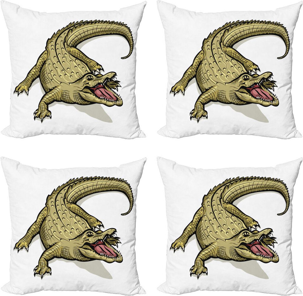 ABAKUHAUS Reptil Kissenbezug Set (4 Stück), Exotische wildes Krokodil, Moderner Doppelseitiger Digitaldruck, 45 cm x 45 cm, Navy White