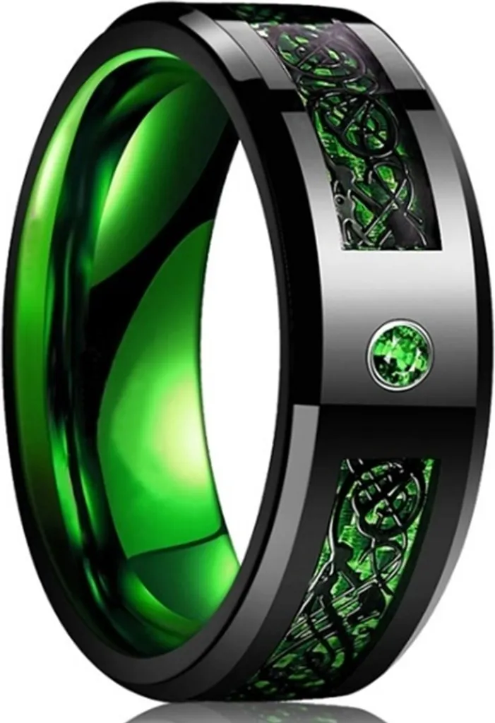 Anello Celtico Uomo Nero e Verde KP31909 - Design Unico e Simbolico