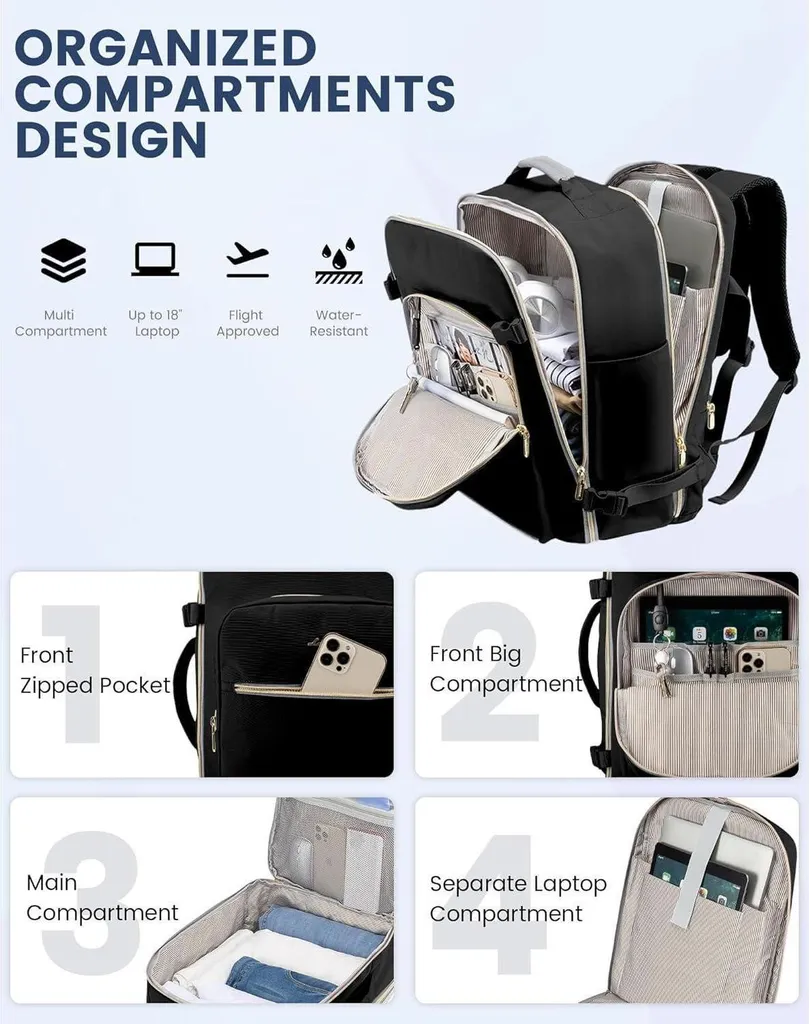 Bagage à main Avion 40L avec compartiment PC 17 pouces Grande Capacité - 5