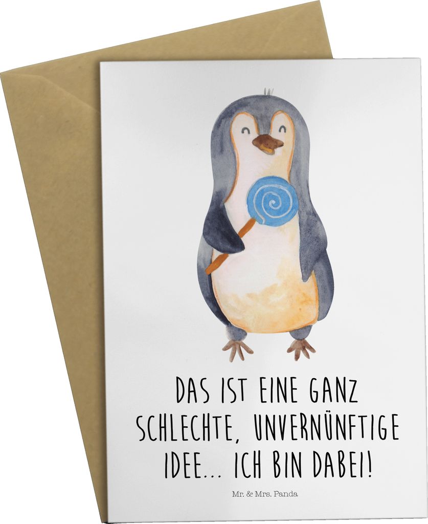 Mr. & Mrs. Panda Klappkarte Pinguin Lolli - Weiß - Geschenk, hochzeitskarten, Süßigkeiten, Unvernünftig, Spruch, einladungskarten, Glückwunsch...