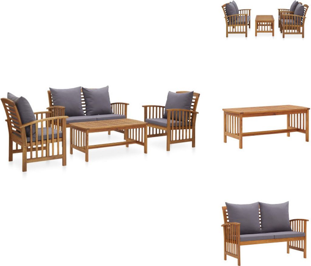 vidaXL 4-tlg. Garten-Lounge-Set mit Auflagen Massivholz Akazie - Gartenmöbel-Sets