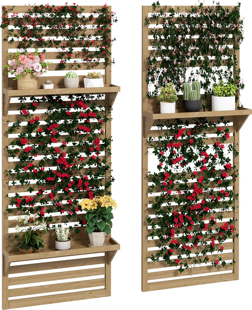 Support Plantes Grimpantes en Bois Naturel avec Treillis Suspendu - Lot 2