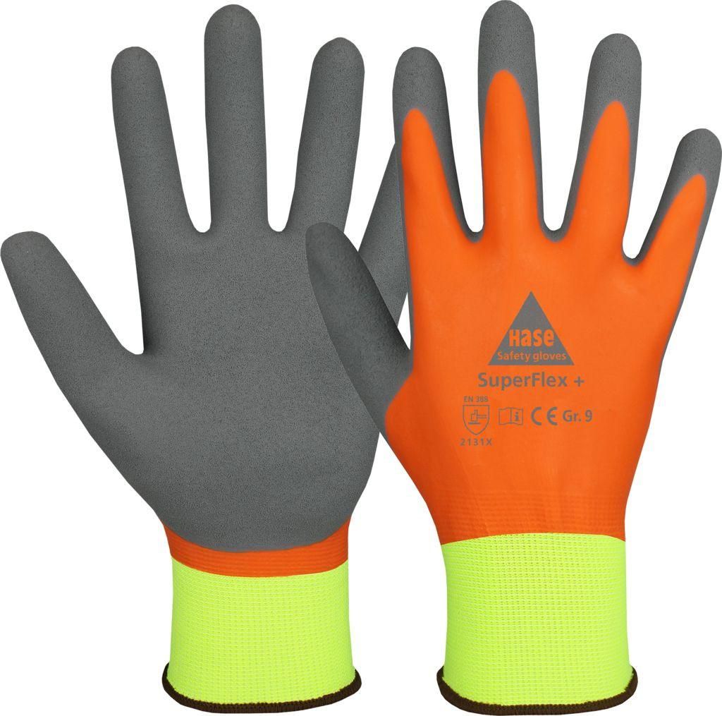 Arbeitshandschuhe Voll Latex/Latexschaum "SuperFlex +" 508645 - Hase Safety neon-gelb/orange/grau 11