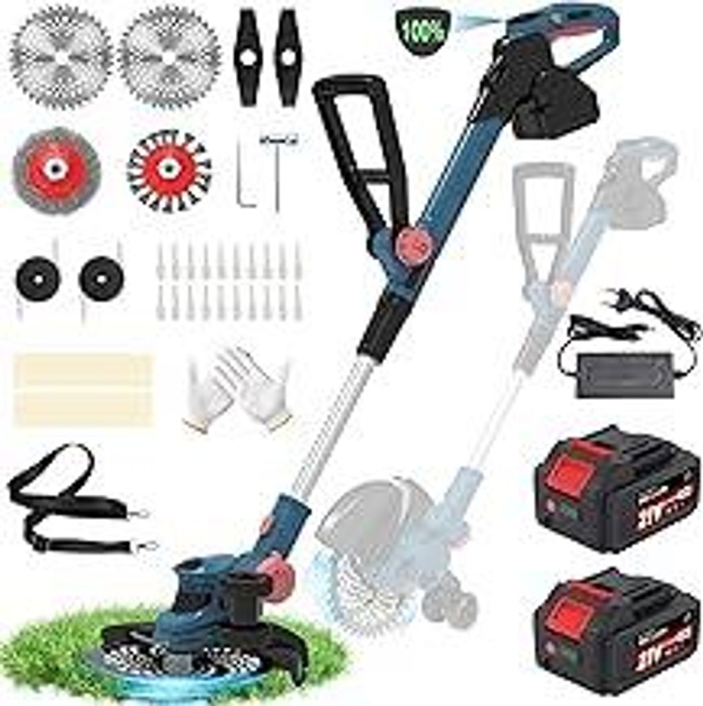 Rasentrimmer mit Akku 21V,Akku Rasentrimmer für Makita Akku,freischneider mit unkrautbürste,2-in-1 Freischneider akku,6 Klingentypen,Inkl 2X4.0Ah...