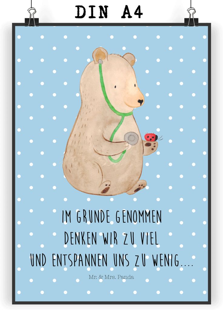 Mr. & Mrs. Panda Bild Bär Arzt DIN A4 - Blau Pastell - Geschenk, Professorin, Wandbild, Ärztin, Posterdruck, wanddeko, Plakat, drucke, Professor,...