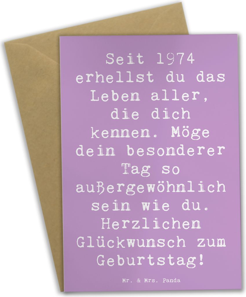 Mr. & Mrs. Panda Grußkarte Spruch 1974 Geburtstag - Lavendeltraum - Geschenk, Geburtstagsgeschenk, Glückwunsch, hochzeitskarten, einladungskarten...