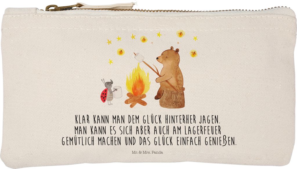 Mr. & Mrs. Panda Etui Bär & Marienkäfer Lagerfeuer Größe S Klein - Weiß - Geschenk, Kosmetiktasche, Teddy, Pouch, Mäppchen, pencil case, kosm...