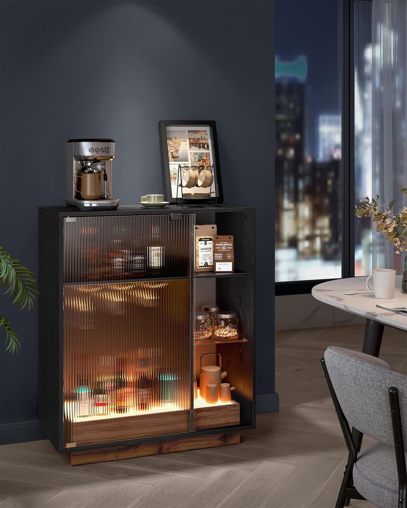 VASAGLE vinotéka s osvětlením, příborník s LED, kuchyňská Obrázek produktu 