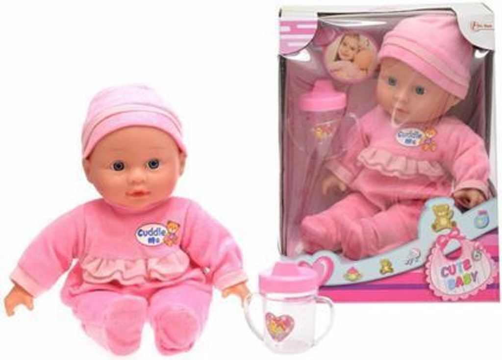 Babypuppe mit Fläschchen in Fensterkarton 2-var.