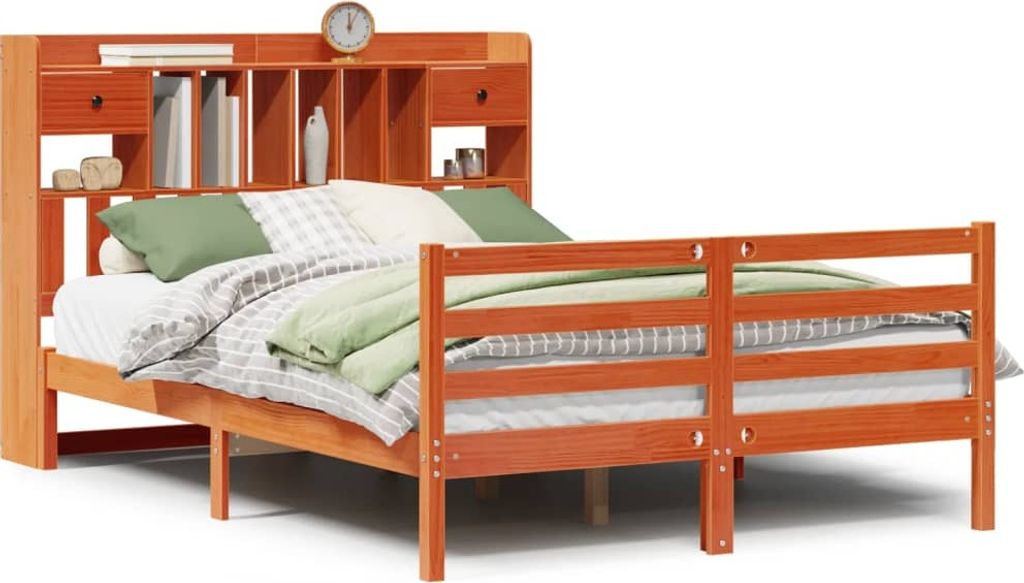 Massivholzbett mit Regal ohne Matratze Wachsbraun 150x200 cm