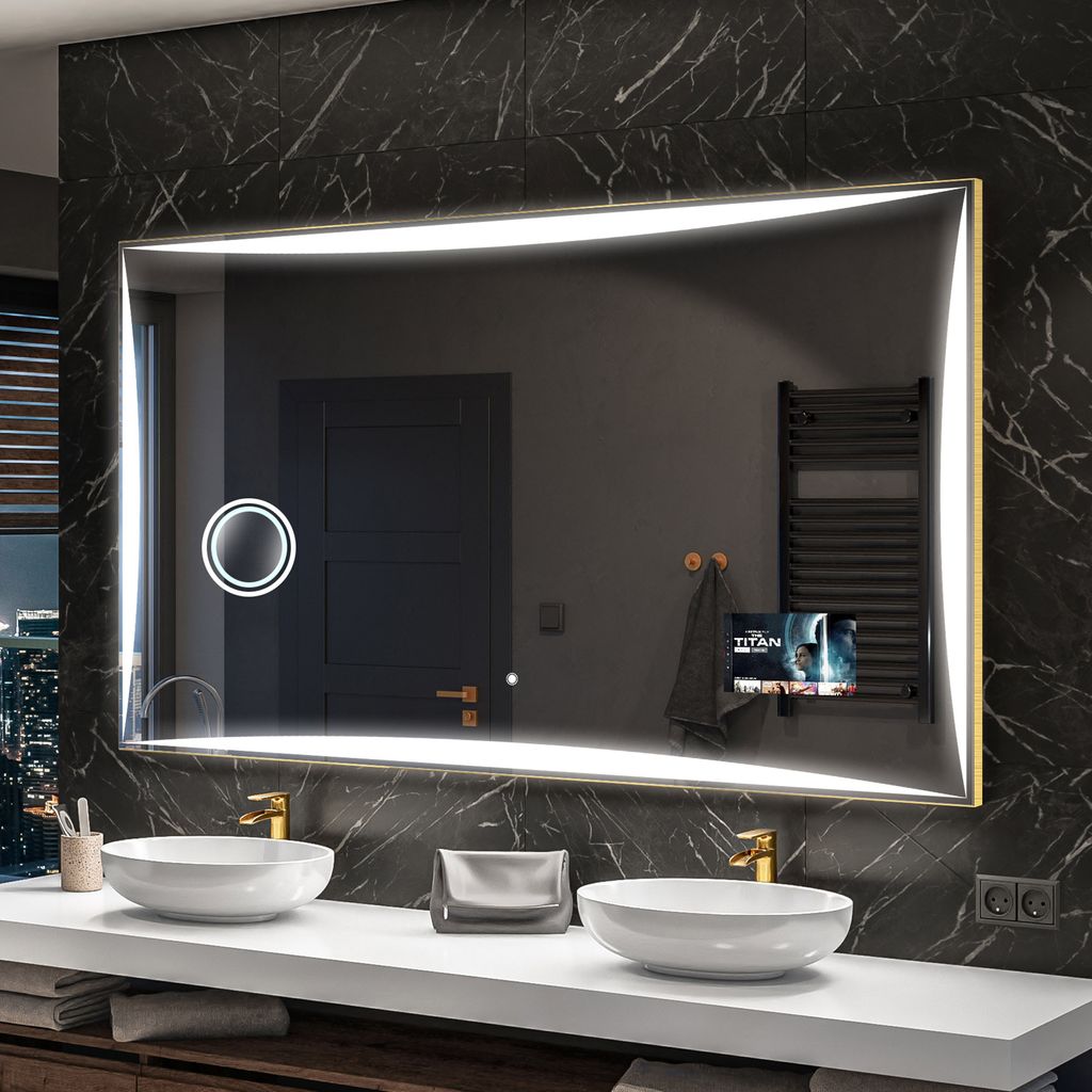 Artforma Badspiegel SMART 140x60 cm - mit LED Beleuchtung - LED Farbe Kaltweiß 7000K - Individuell Nach Maß - Beleuchtet Wandspiegel Lichtspiegel...