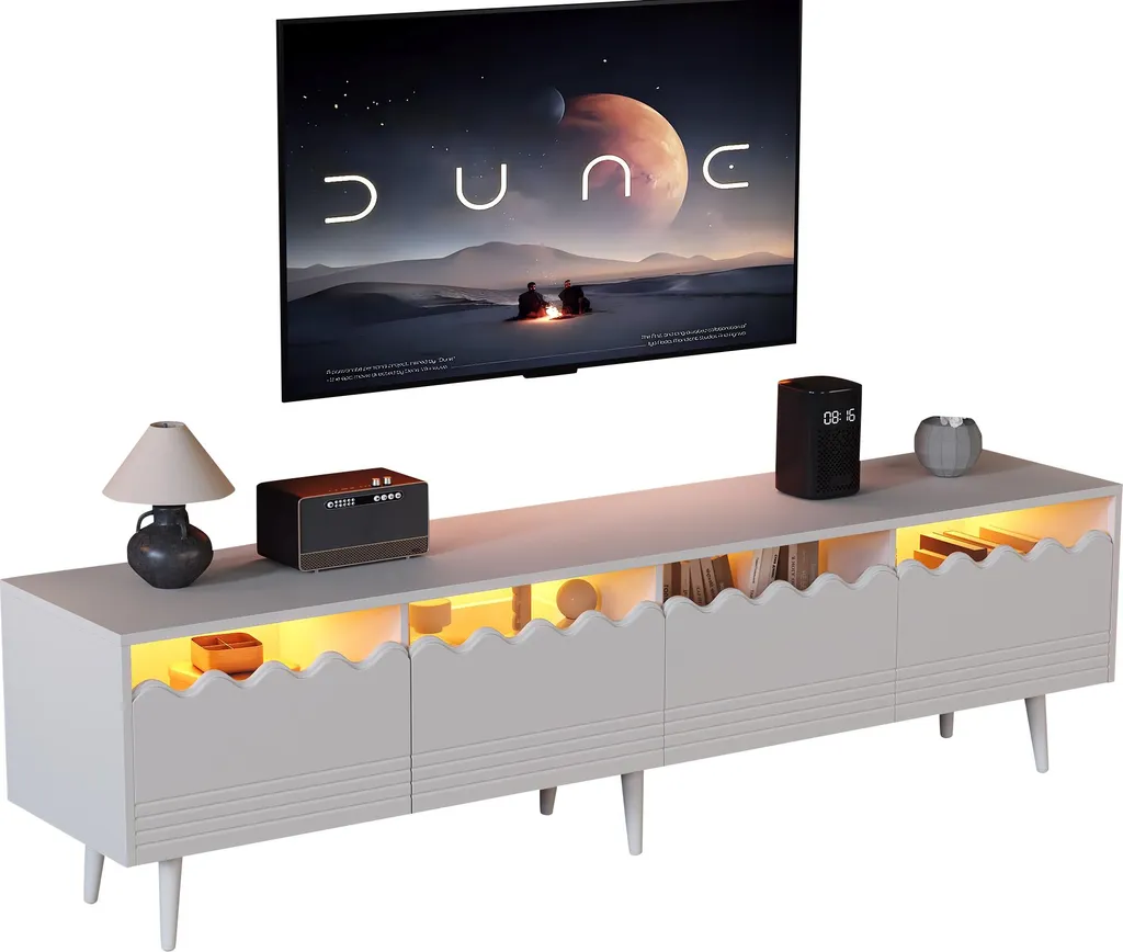 Meuble TV LED à 2 Portes et 2 Tiroirs - Finition Blanche Élégante Largeur 176 cm